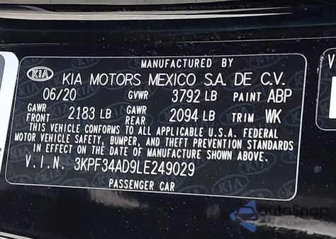 2020 Kia Forte Gt-Line from USA, damaged, VIN 3KPF34AD9LE249029